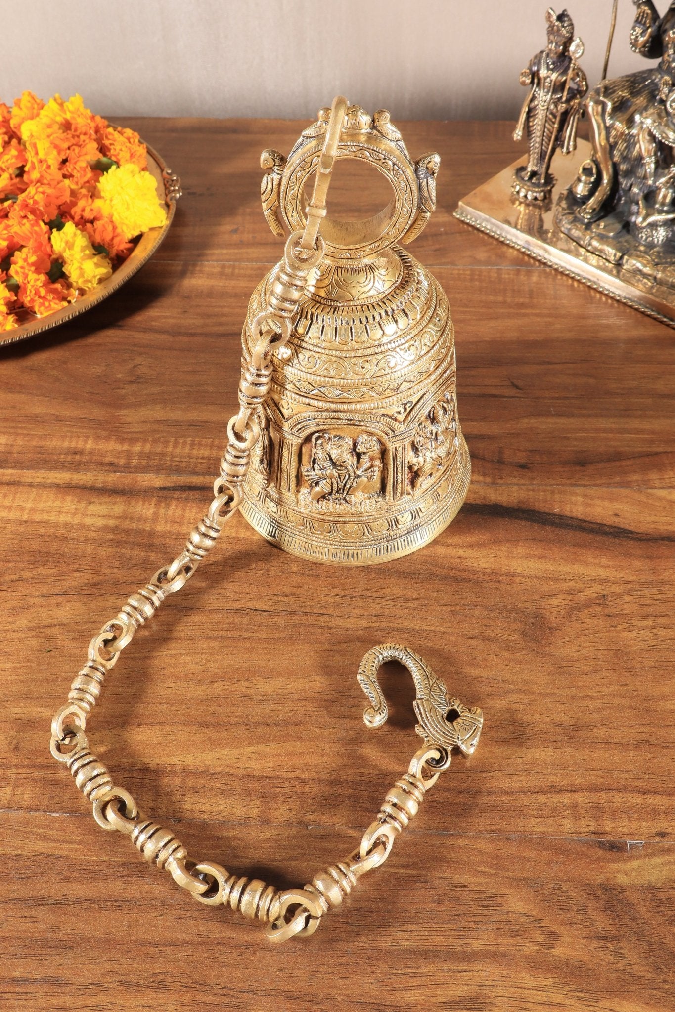 Pure Brass Hindu Gods Engraved Hanging Temple with Strong Chain 36" - Budhshiv.com