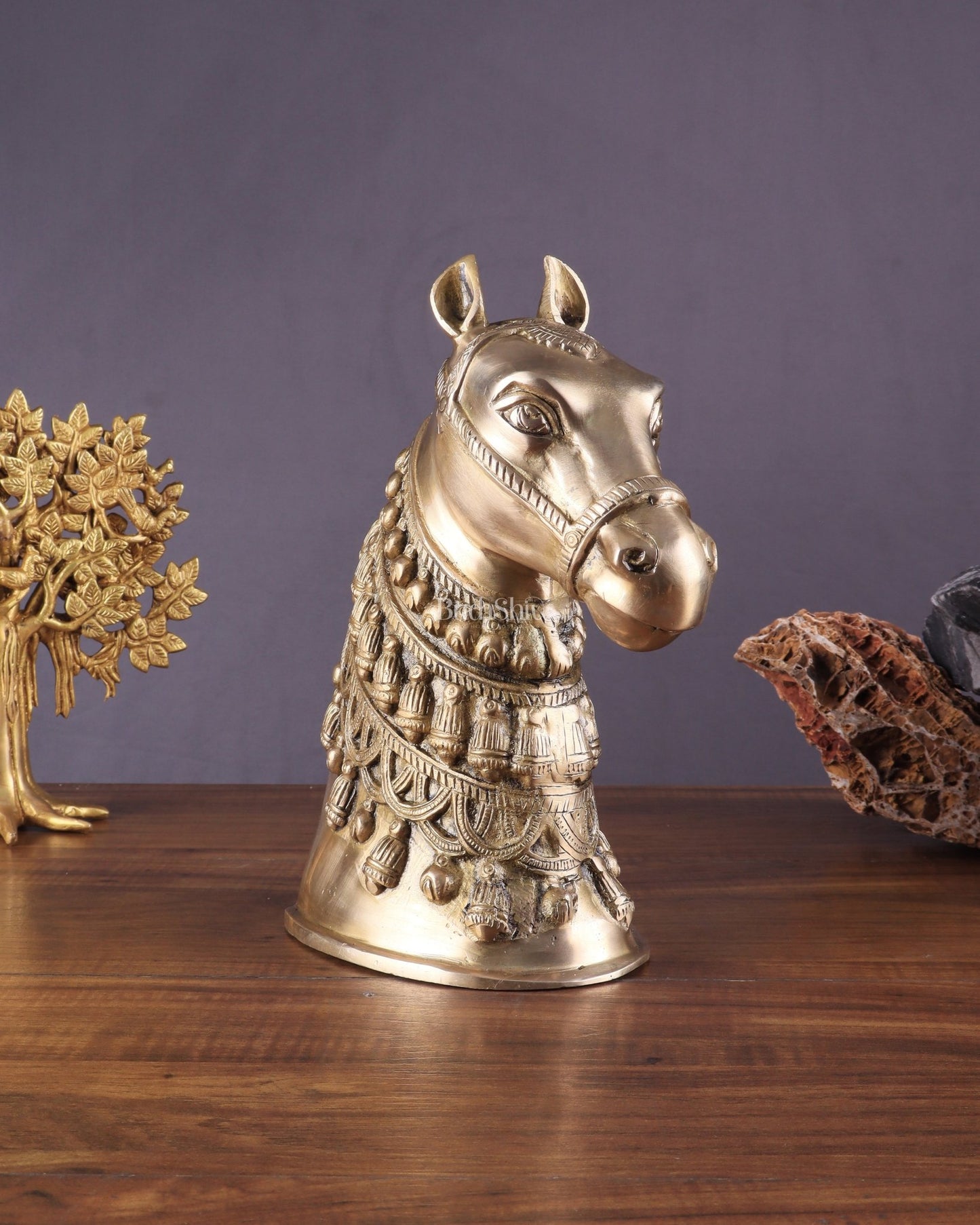 Pure Brass Horse Head Showpiece - Antique Tone | 11 Inch - Budhshiv.com