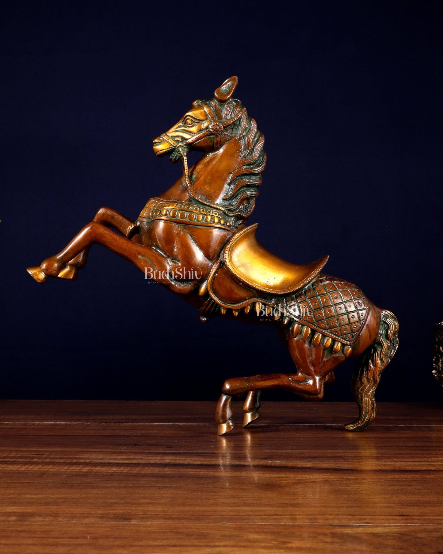 Pure Brass Horse with Raised Legs – Vintage Tone 11.5 inch - Budhshiv.com