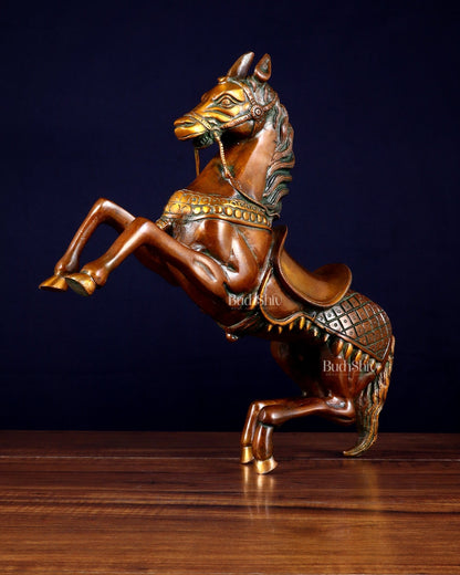 Pure Brass Horse with Raised Legs – Vintage Tone 11.5 inch - Budhshiv.com