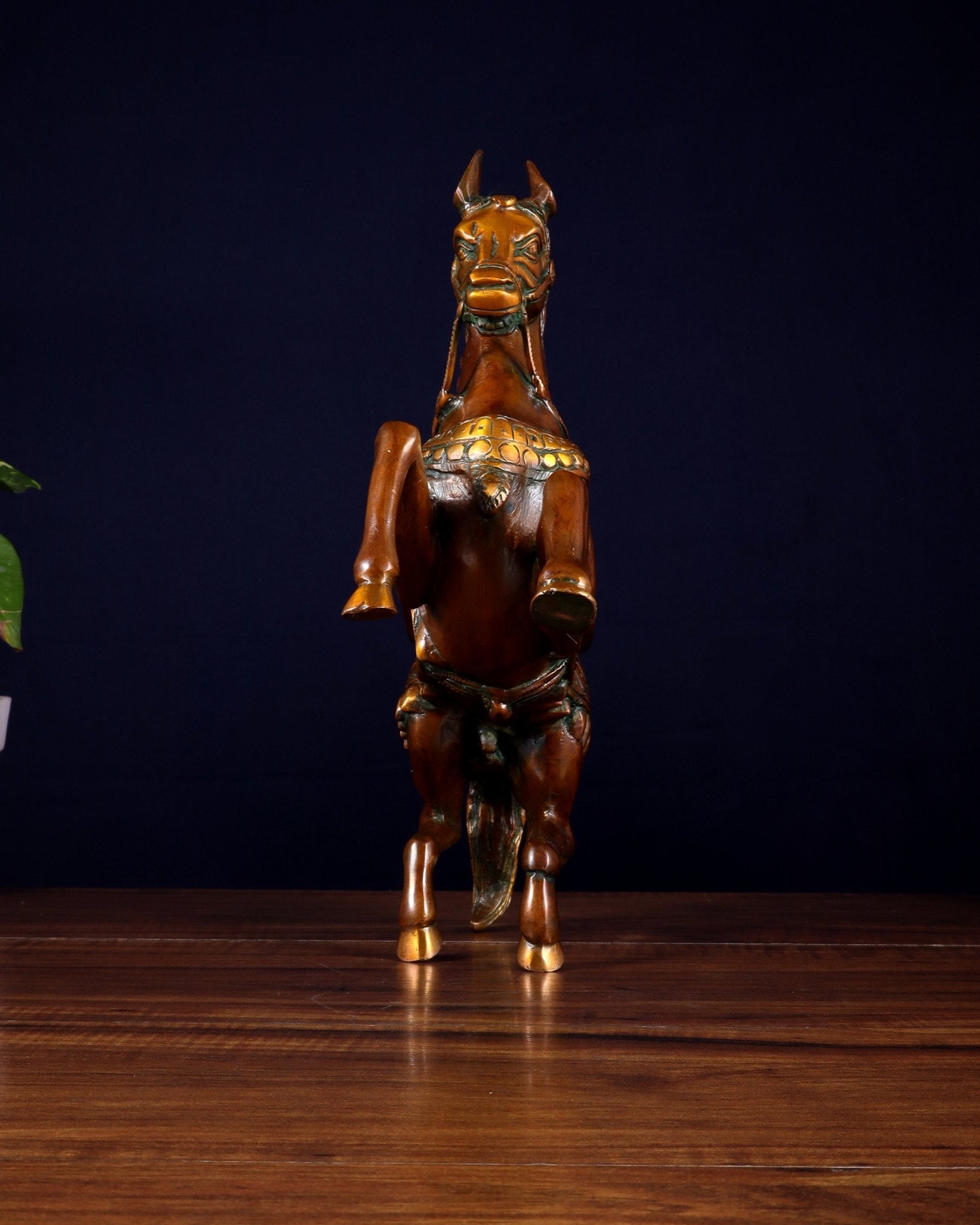 Pure Brass Horse with Raised Legs – Vintage Tone 11.5 inch - Budhshiv.com