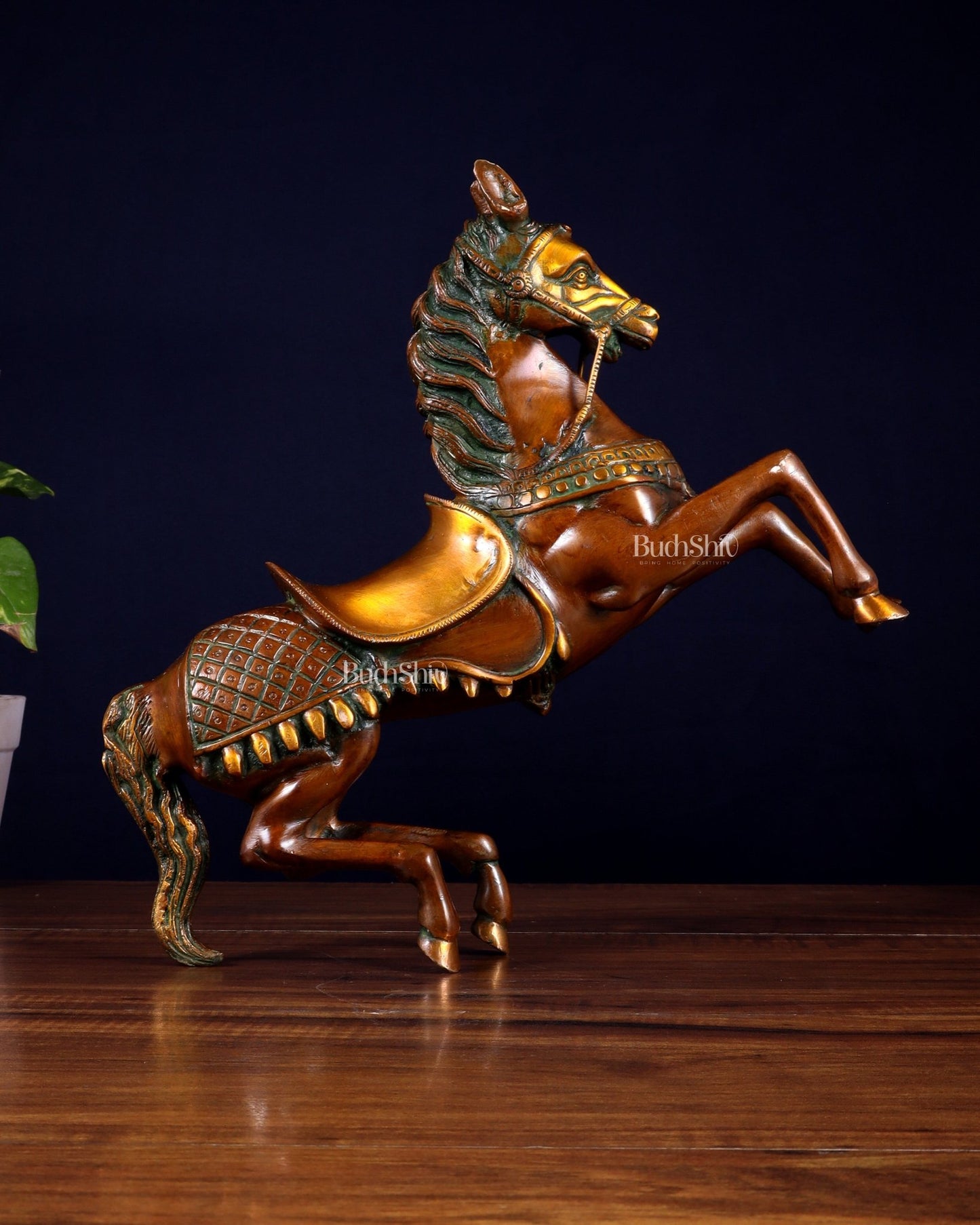 Pure Brass Horse with Raised Legs – Vintage Tone 11.5 inch - Budhshiv.com