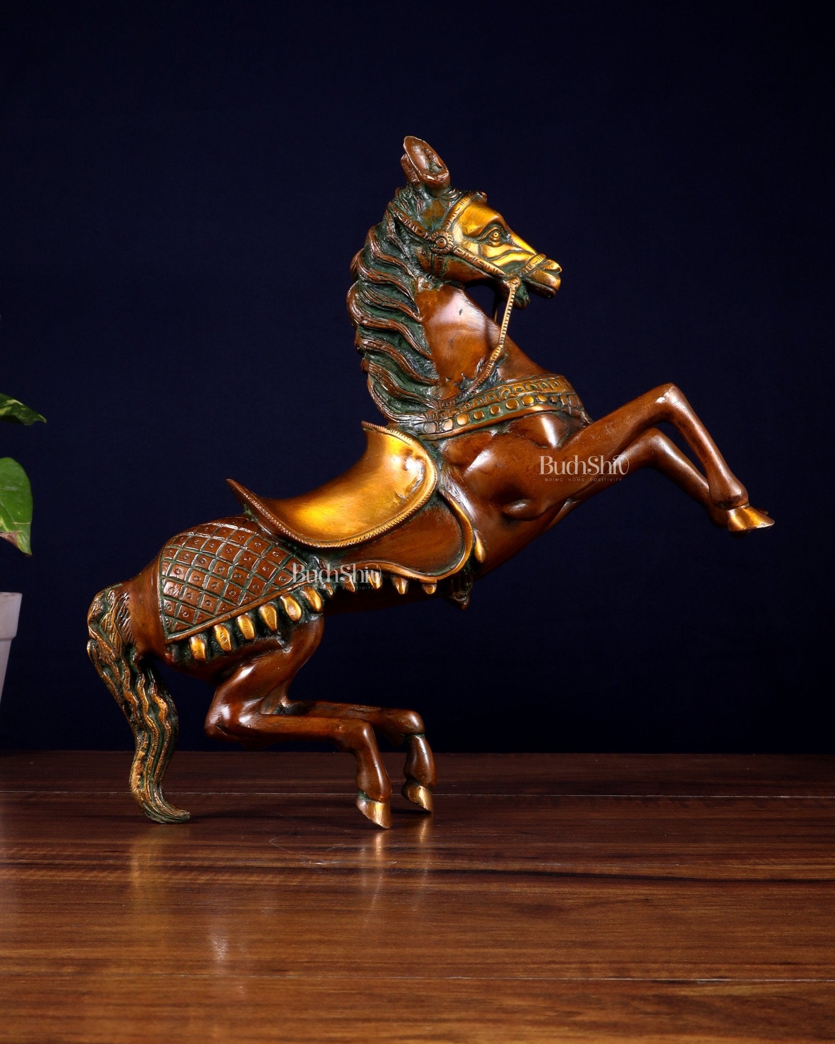Pure Brass Horse with Raised Legs – Vintage Tone 11.5 inch - Budhshiv.com