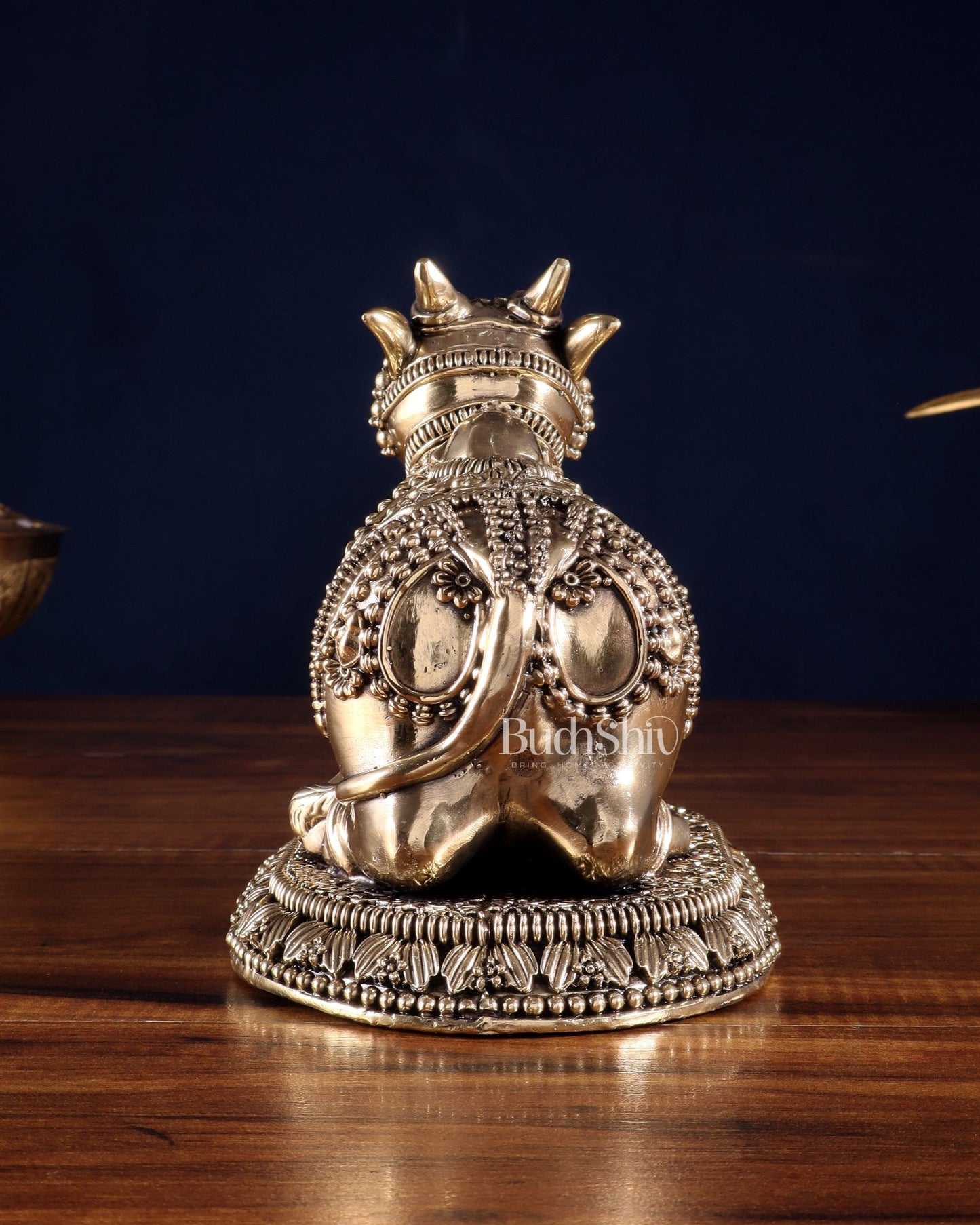 Pure Brass Intricate Large Nandi with Superfine Carvings 8' - Budhshiv.com