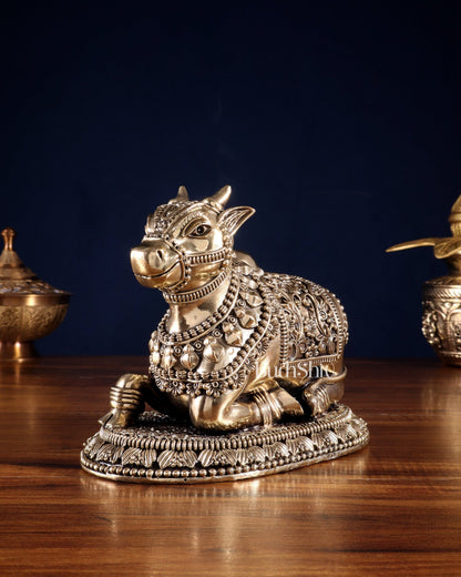 Pure Brass Intricate Large Nandi with Superfine Carvings 8' - Budhshiv.com