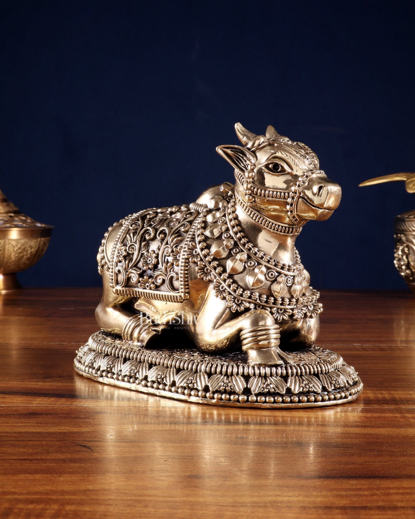Pure Brass Intricate Large Nandi with Superfine Carvings 8' - Budhshiv.com