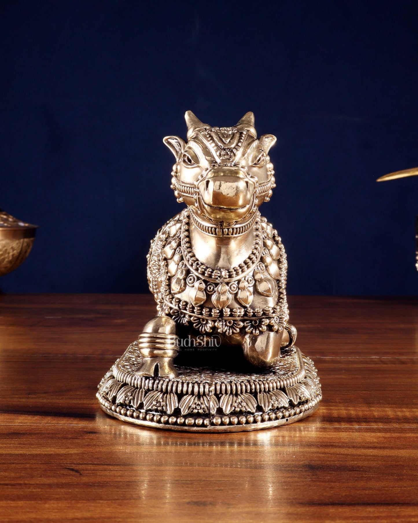 Pure Brass Intricate Large Nandi with Superfine Carvings 8' - Budhshiv.com