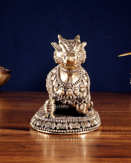 Pure Brass Intricate Large Nandi with Superfine Carvings 8' - Budhshiv.com