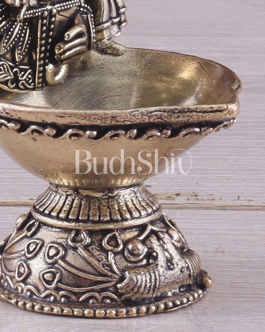 Pure Brass Intricately Carved Lord Venkateshwara Symbols Diya | 4 Inch (10.2 cm) - Budhshiv.com