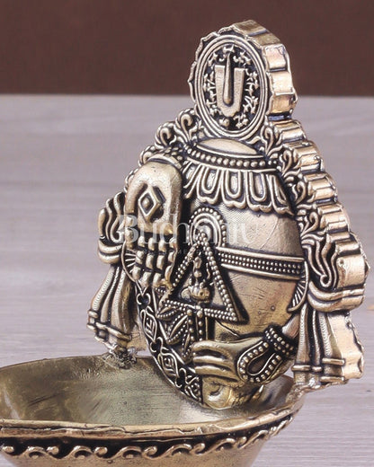 Pure Brass Intricately Carved Lord Venkateshwara Symbols Diya | 4 Inch (10.2 cm) - Budhshiv.com