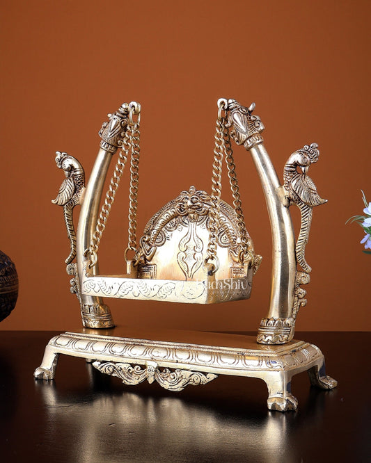 Pure Brass Jhoola Swing Paalna Oonjal | Twin Parrot Design 10 inch - Budhshiv.com