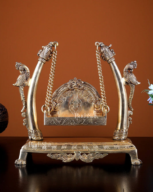 Pure Brass Jhoola Swing Paalna Oonjal | Twin Parrot Design 10 inch - Budhshiv.com