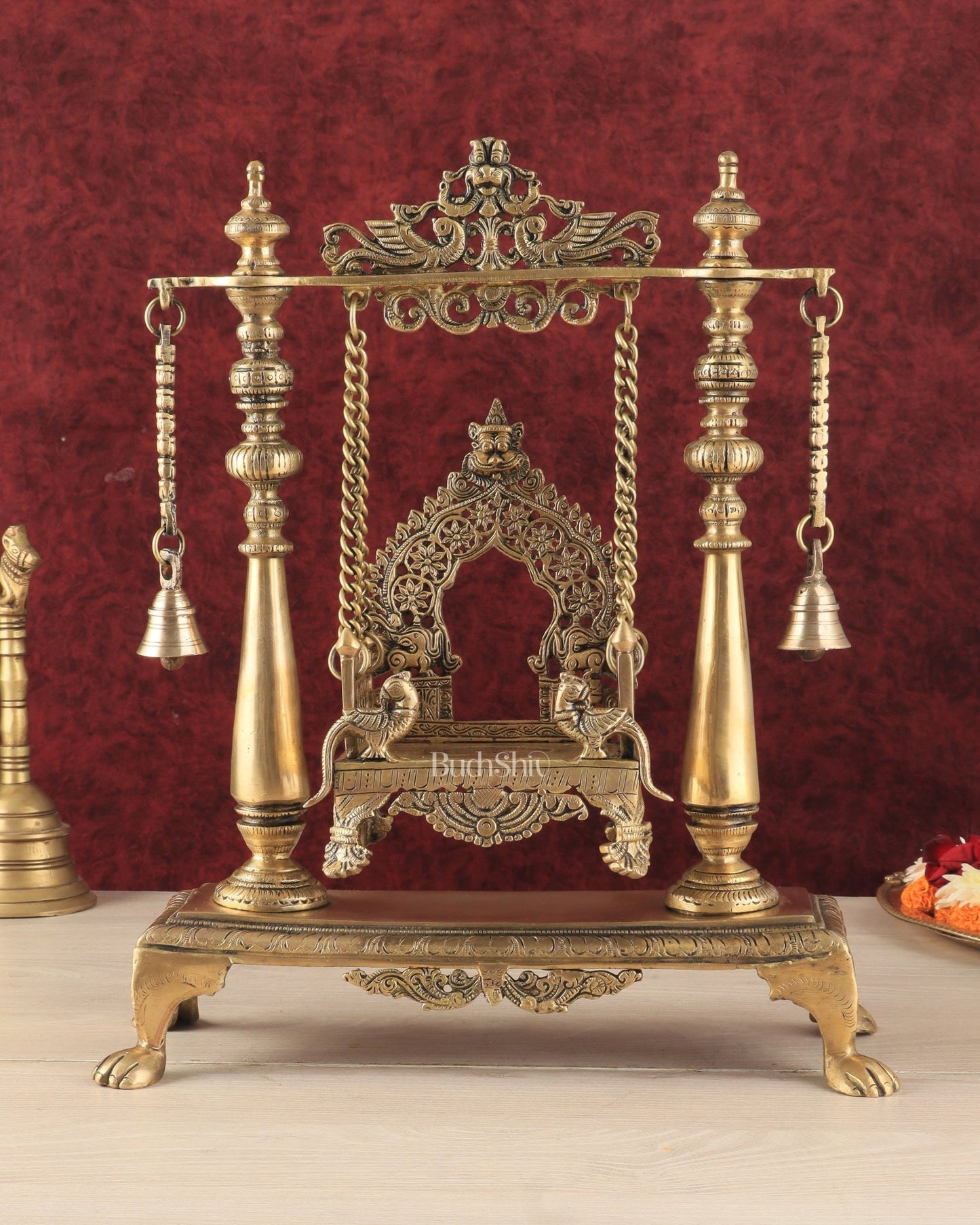 Pure Brass Jhoola/Swing with Singhasan for God Idols - Budhshiv.com