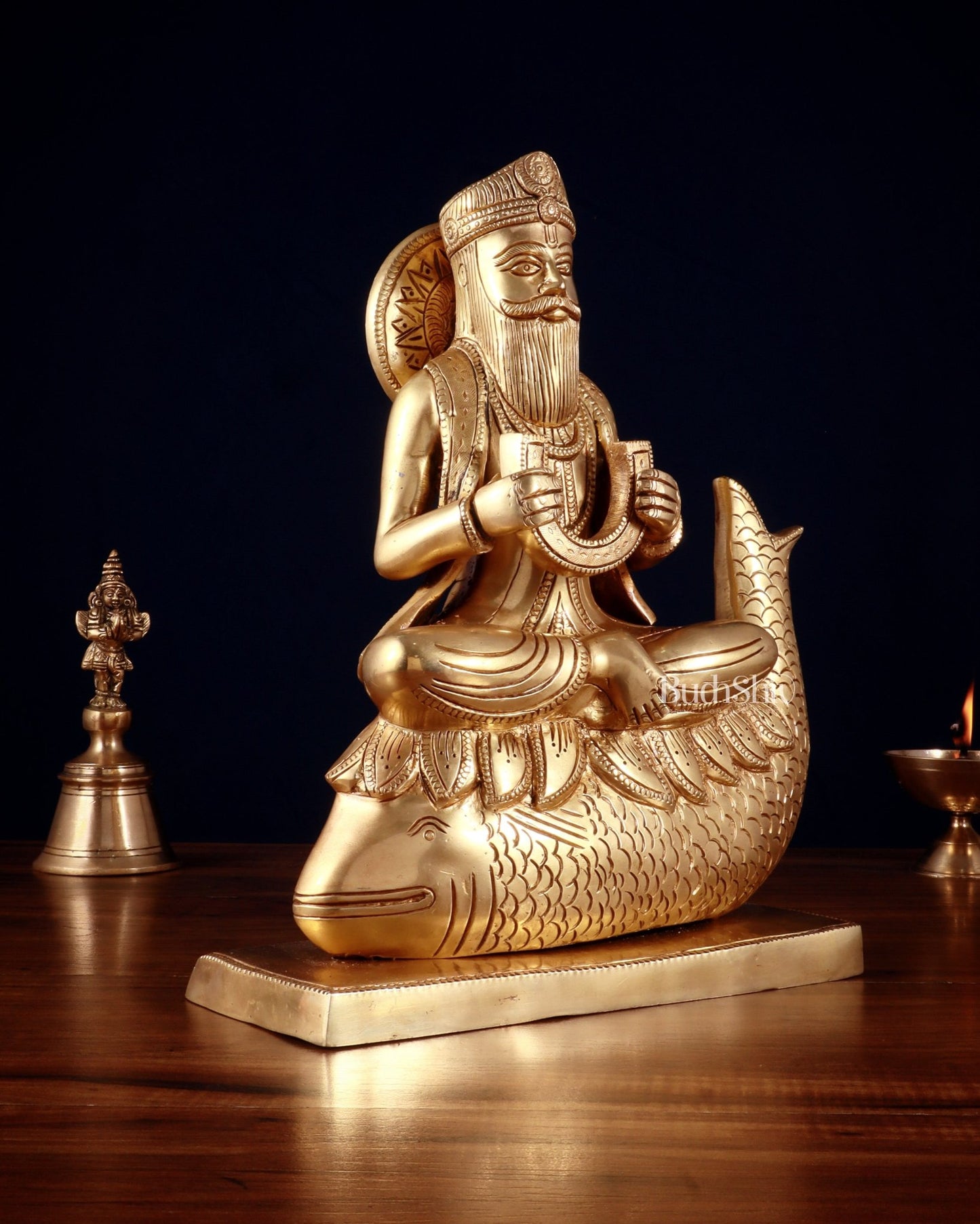 Pure Brass Jhulelal Statue – Sindhi God and Protector of Dharma 12" - Budhshiv.com