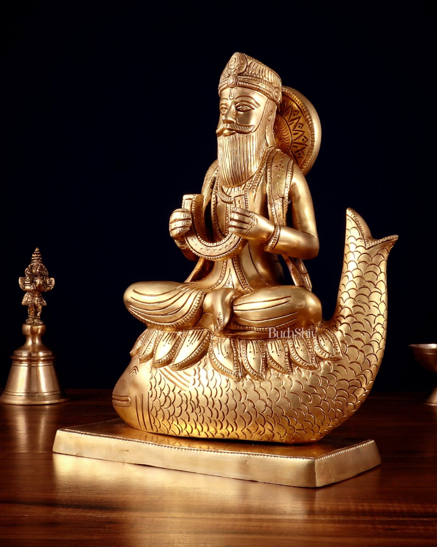 Pure Brass Jhulelal Statue – Sindhi God and Protector of Dharma 12" - Budhshiv.com