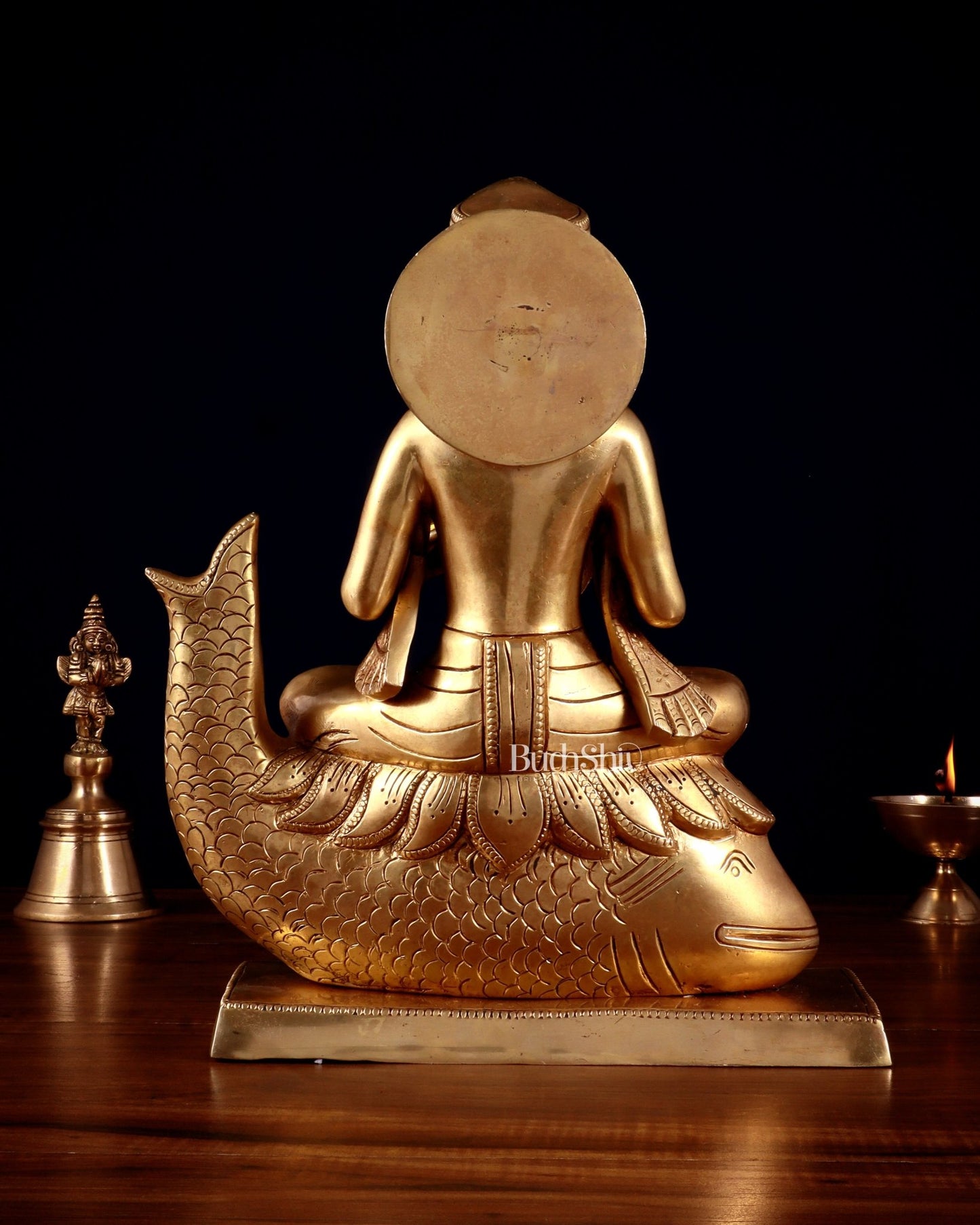 Pure Brass Jhulelal Statue – Sindhi God and Protector of Dharma 12" - Budhshiv.com