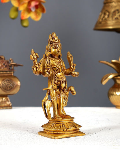 Pure Brass Kaal Bhairav Bhairo Baba with Dog Idol 5" - Budhshiv.com