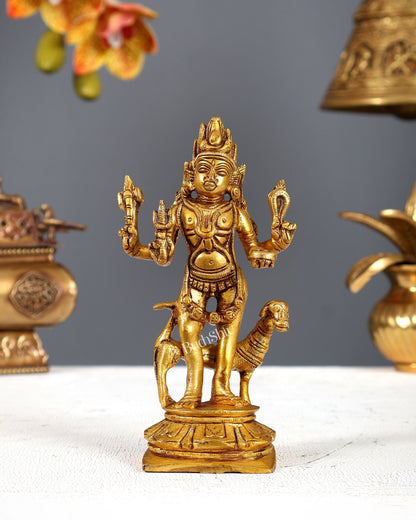 Pure Brass Kaal Bhairav Bhairo Baba with Dog Idol 5" - Budhshiv.com