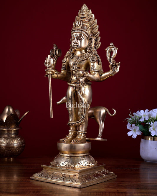 Pure Brass Kaal Bhairava Idol - 18.5 Inch Bhairo Baba large statue - Budhshiv.com