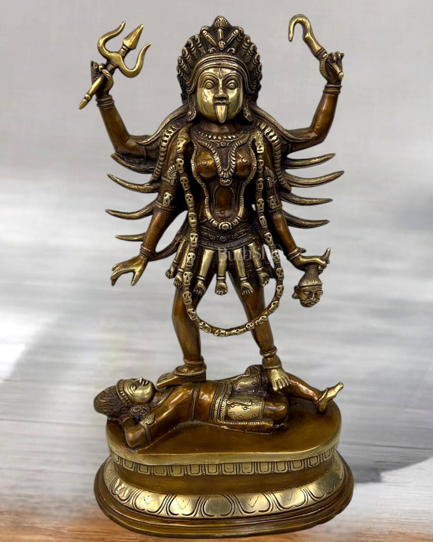 Pure Brass Kali Mata Idol - 18" - Budhshiv.com