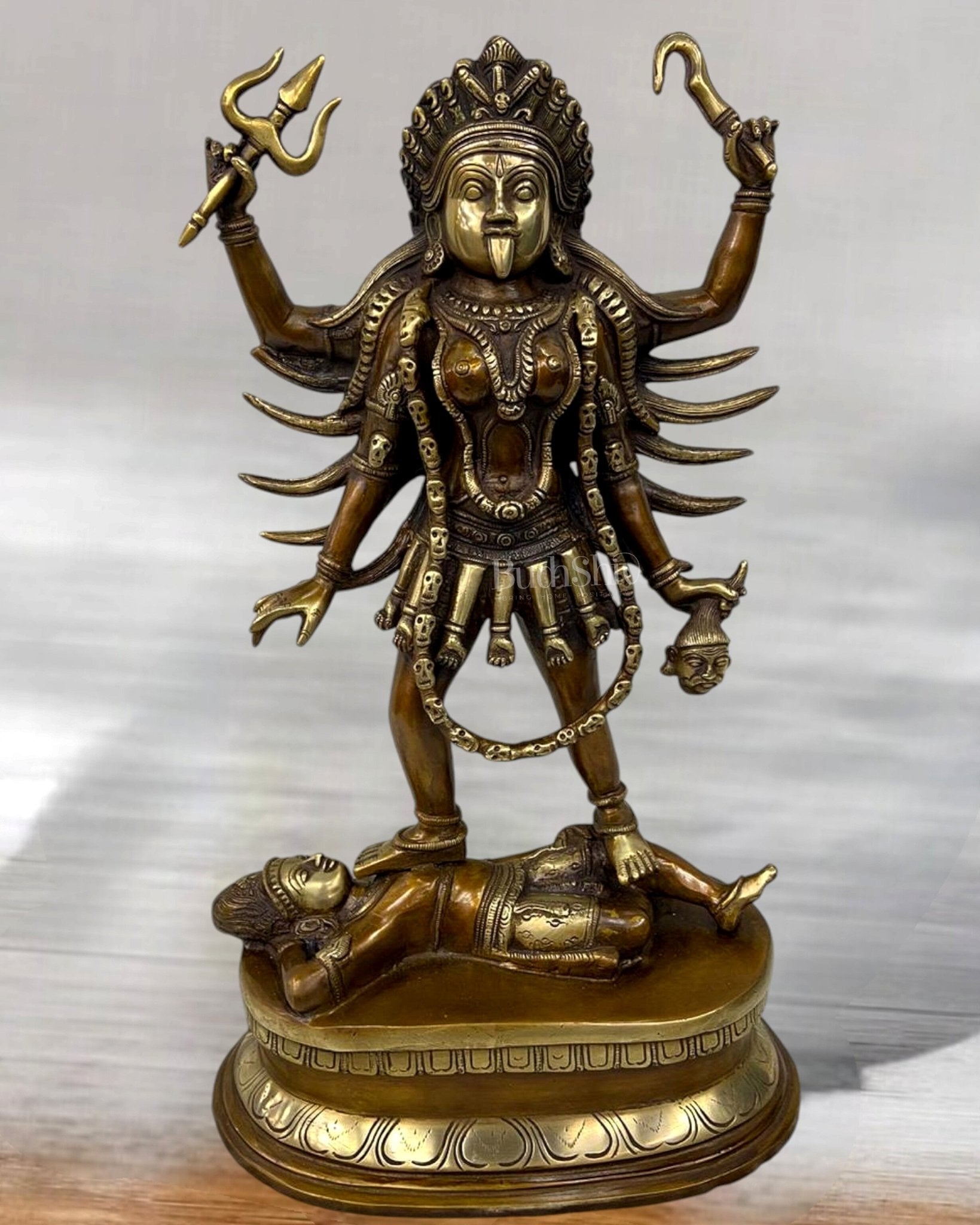 Pure Brass Kali Mata Idol - 18" - Budhshiv.com