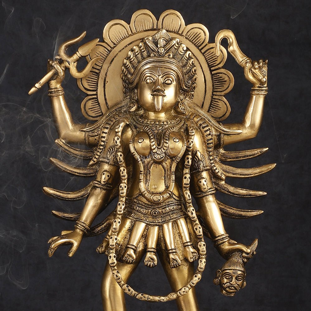 Pure Brass Kali Mata Idol with Four Arms 18" - Budhshiv.com