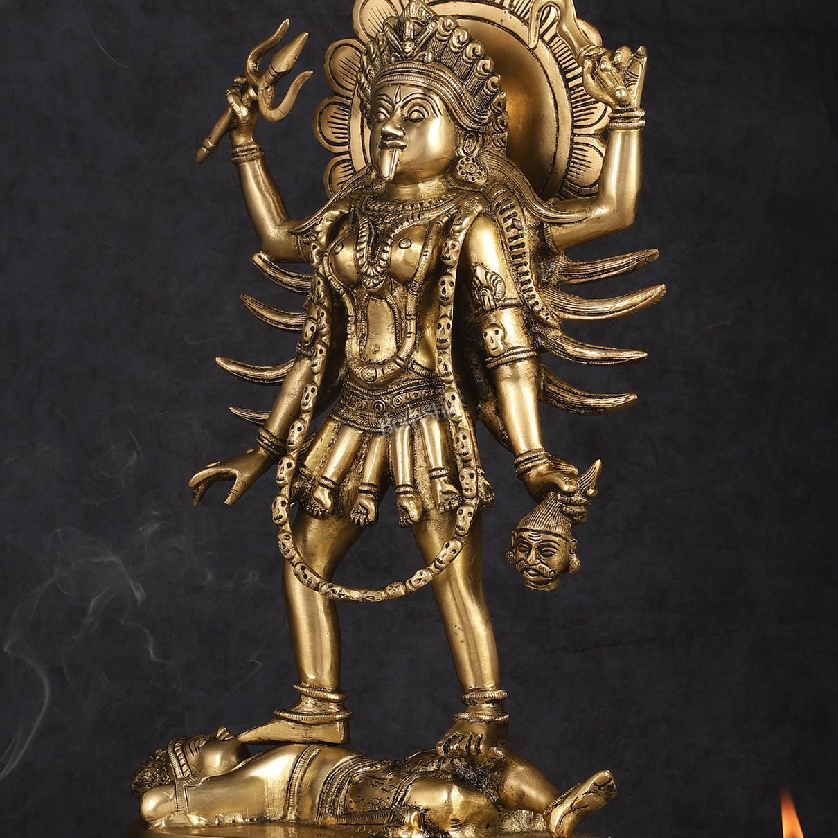 Pure Brass Kali Mata Idol with Four Arms 18" - Budhshiv.com