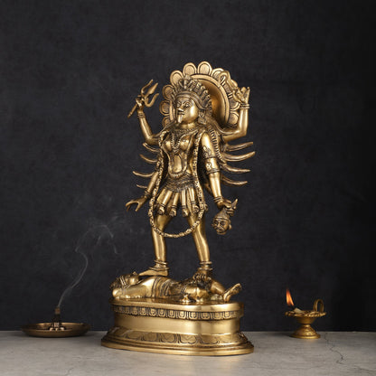 Pure Brass Kali Mata Idol with Four Arms 18" - Budhshiv.com