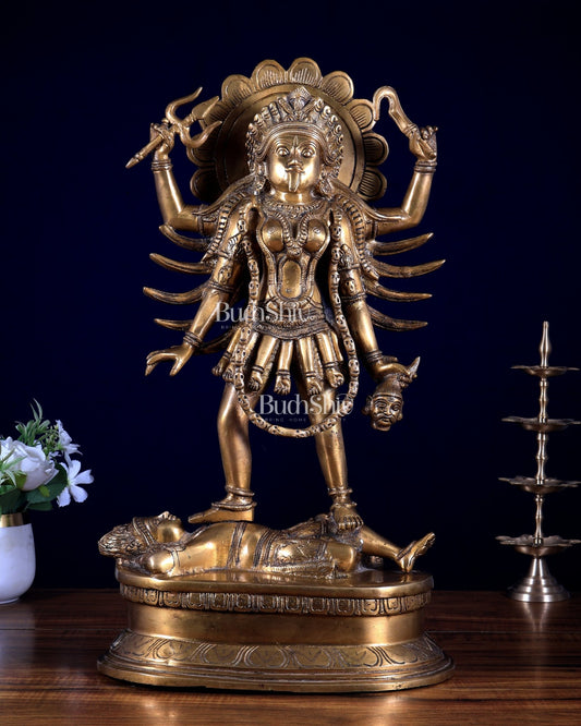 Pure Brass Kali Mata Idol with Four Arms 18" - Budhshiv.com