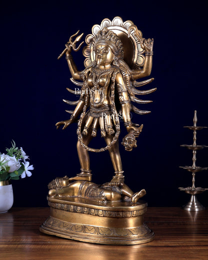 Pure Brass Kali Mata Idol with Four Arms 18" - Budhshiv.com