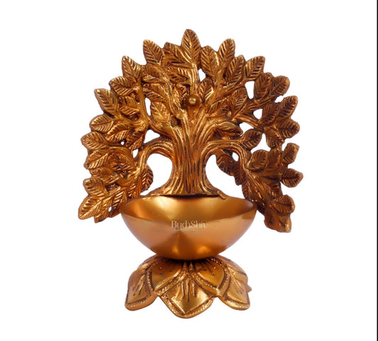 Pure Brass Kalpavriksha tree diya oil lamp 6 inch - Budhshiv.com
