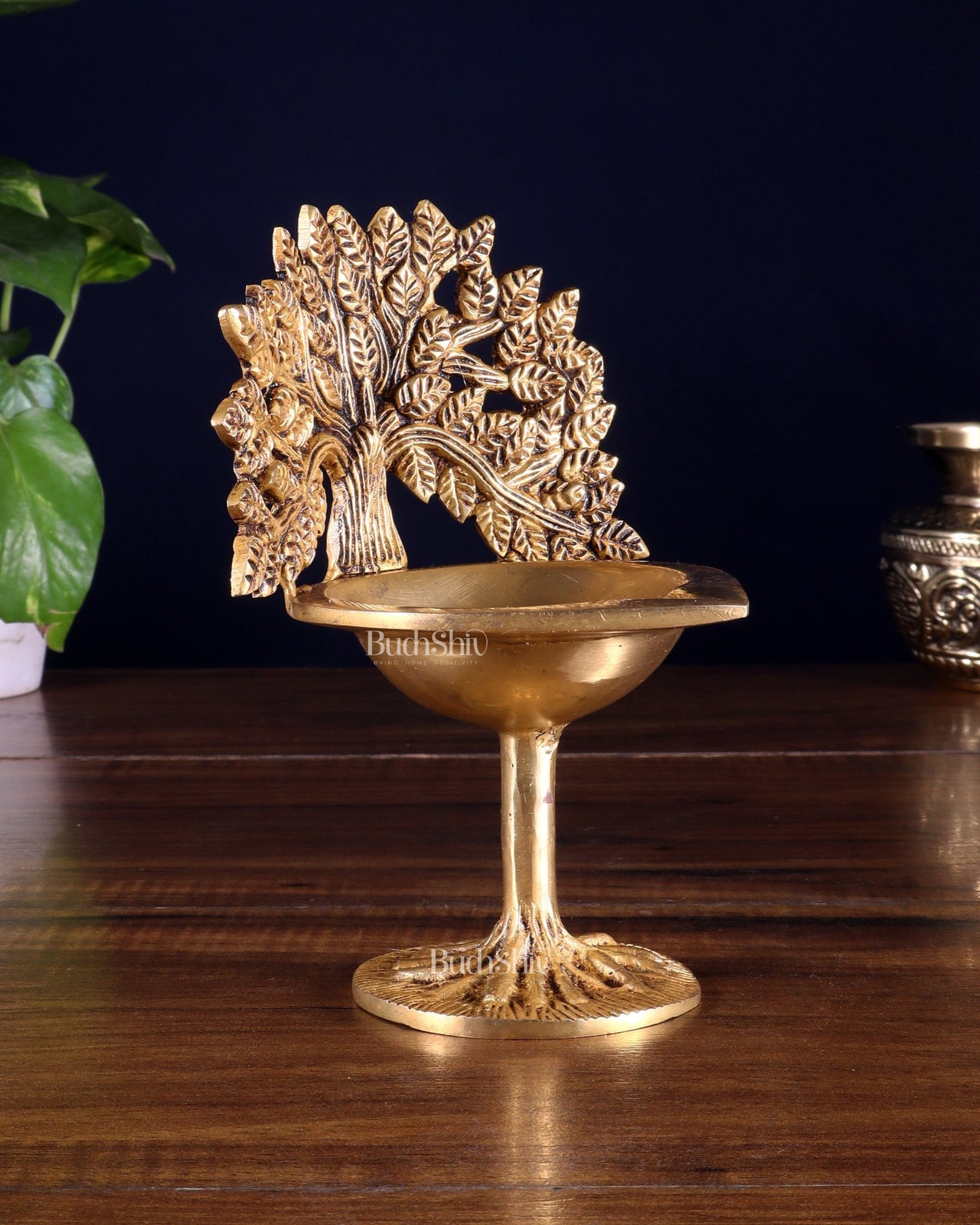 Pure Brass Kalpavriksha Tree Oil Lamp (Diya) 6.5 inch - Budhshiv.com