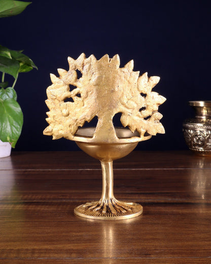 Pure Brass Kalpavriksha Tree Oil Lamp (Diya) 6.5 inch - Budhshiv.com