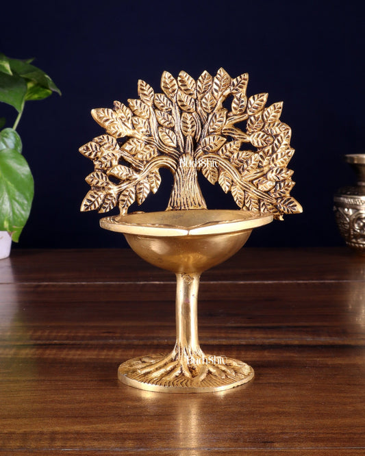 Pure Brass Kalpavriksha Tree Oil Lamp (Diya) 6.5 inch - Budhshiv.com
