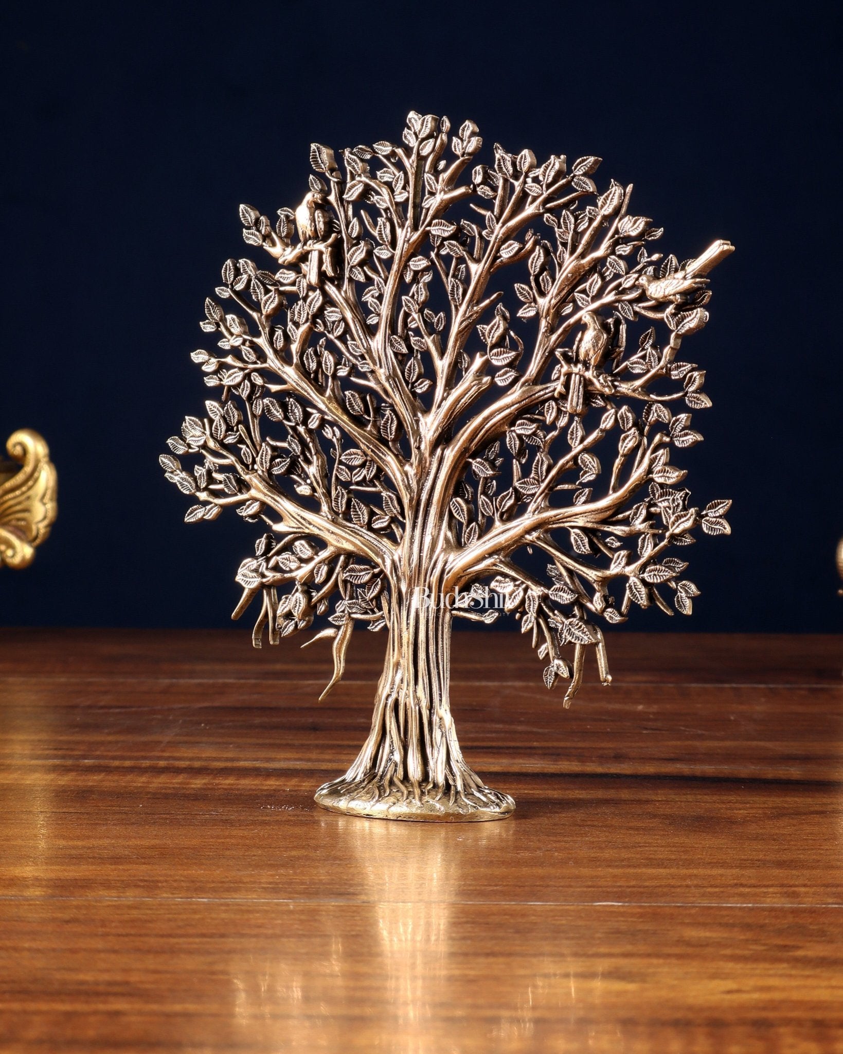 Pure Brass Kalpavriksha Tree Showpiece – 6" - Budhshiv.com