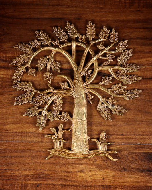 Pure Brass Kalpavriksha Tree Wall Hanging – 35 cm (14 inch - Budhshiv.com