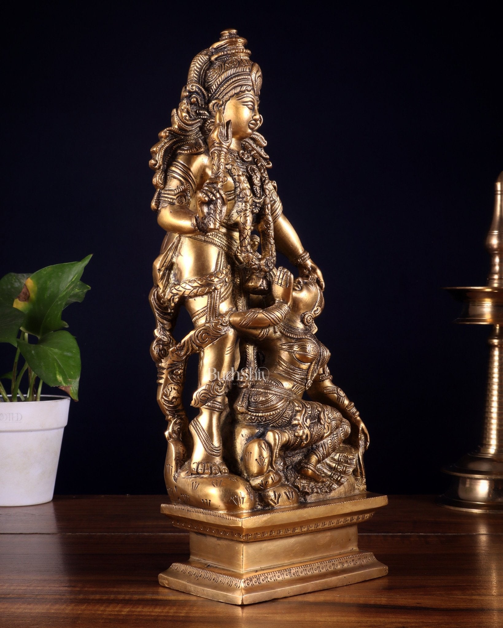 Pure Brass Kamadev and Rati Idol | 13 Inch Height | Vintage Brass Finish - Budhshiv.com