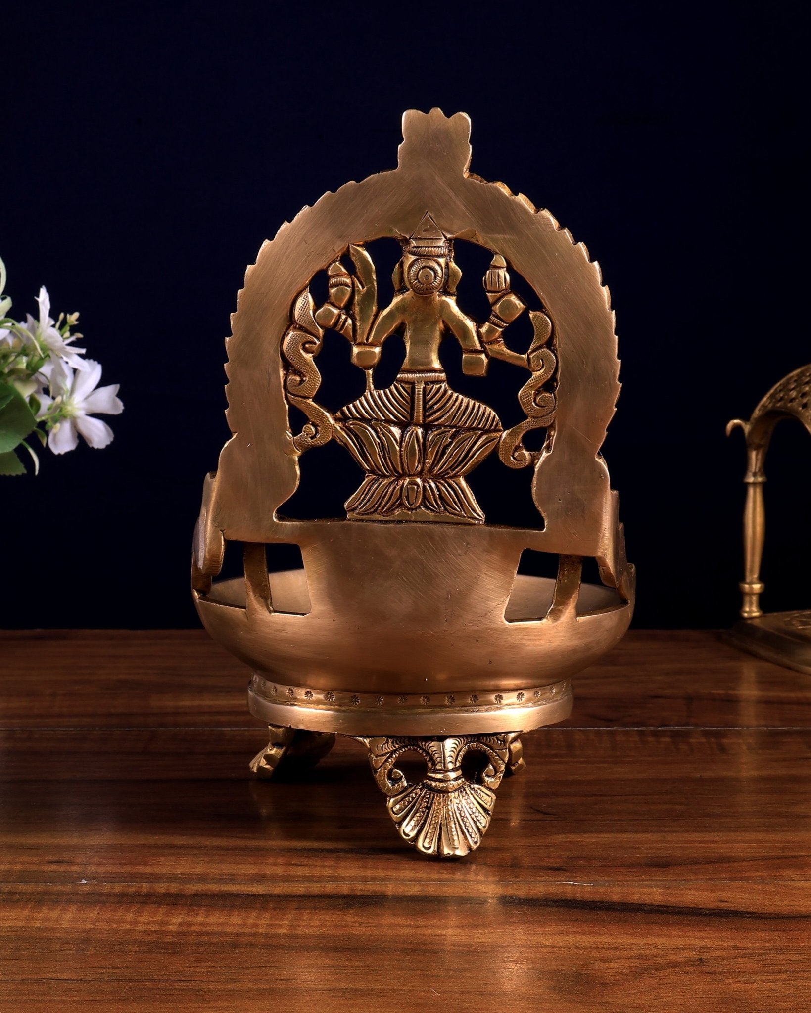 Pure Brass Kamatchi Vilakku – Rajarajeshwari Lalita Devi Oil Diya Lamp 9.5 inch - Budhshiv.com
