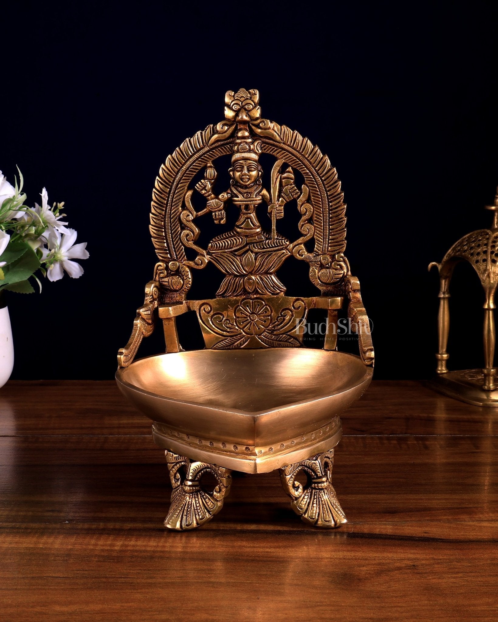 Pure Brass Kamatchi Vilakku – Rajarajeshwari Lalita Devi Oil Diya Lamp 9.5 inch - Budhshiv.com