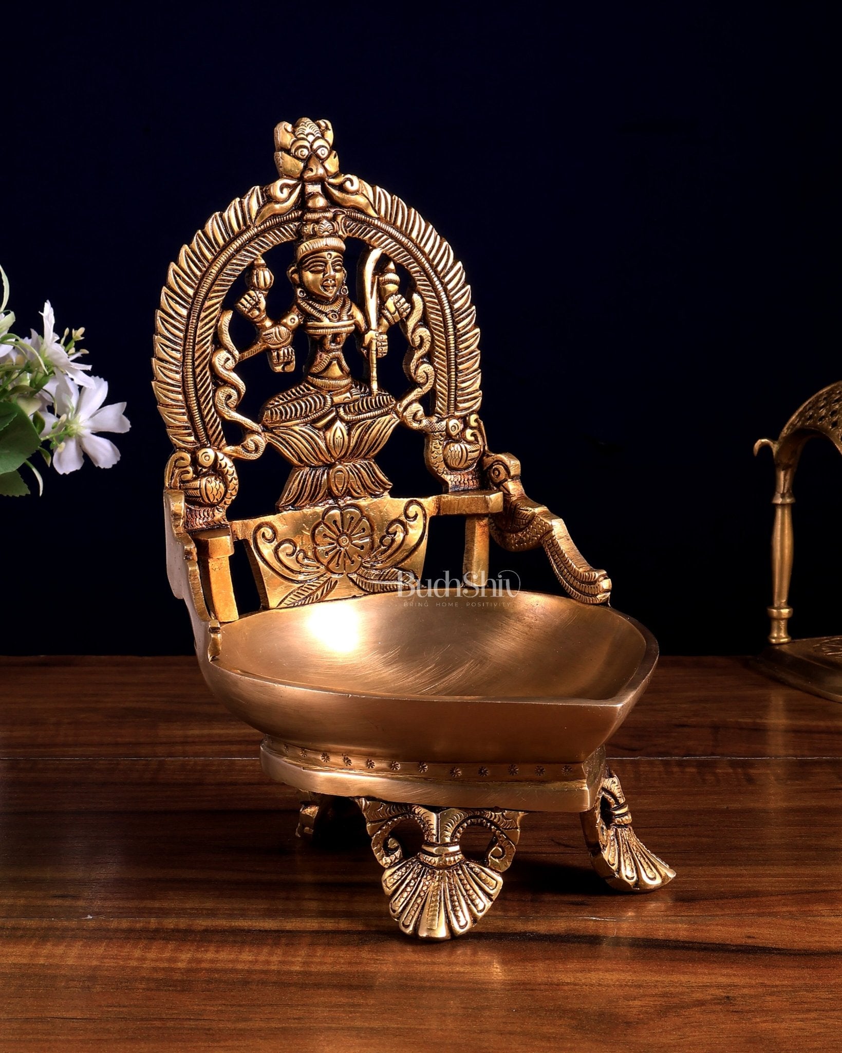 Pure Brass Kamatchi Vilakku – Rajarajeshwari Lalita Devi Oil Diya Lamp 9.5 inch - Budhshiv.com