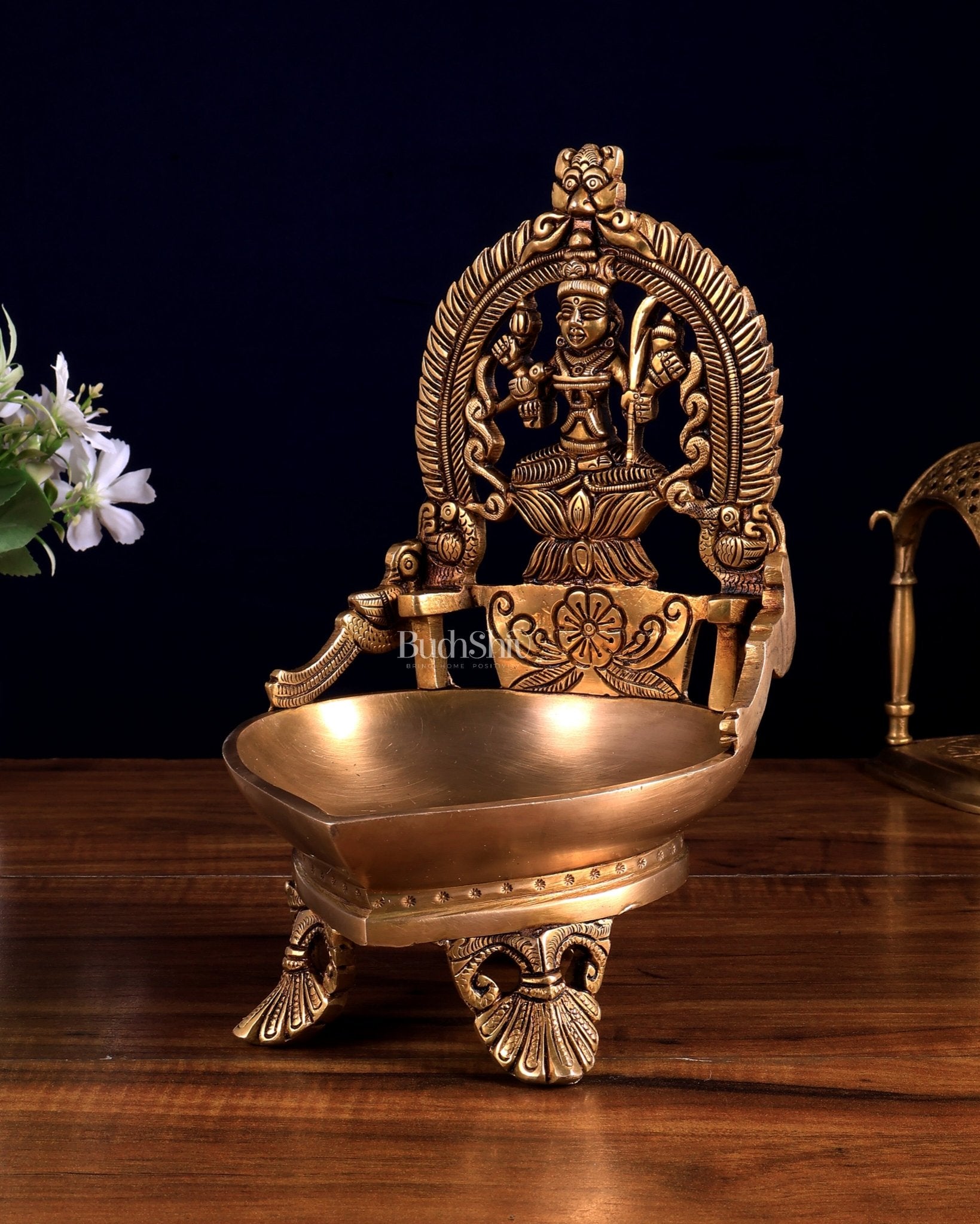 Pure Brass Kamatchi Vilakku – Rajarajeshwari Lalita Devi Oil Diya Lamp 9.5 inch - Budhshiv.com