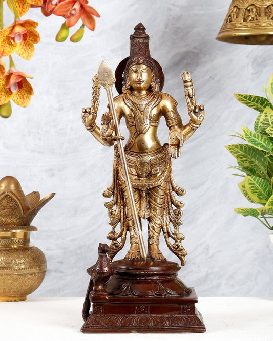 Pure Brass Kartikeya Murugan Swamy Statue – 14” dual tone - Budhshiv.com