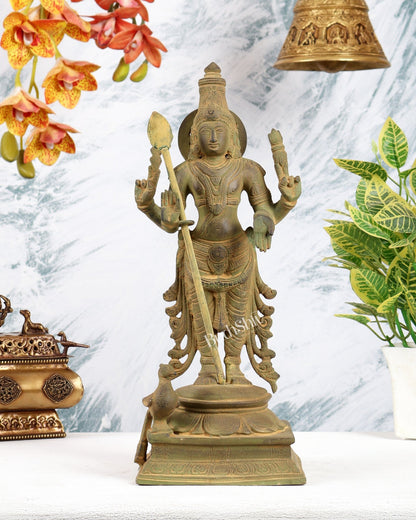 Pure Brass Kartikeya Murugan Swamy Statue – 14” Green patina - Budhshiv.com