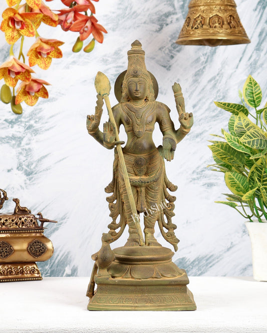 Pure Brass Kartikeya Murugan Swamy Statue – 14” Green patina - Budhshiv.com