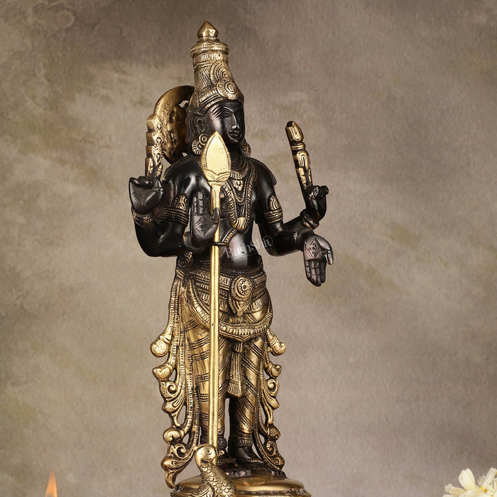 Pure Brass Kartikeya Murugan Swamy Statue - 14 inch - Budhshiv.com