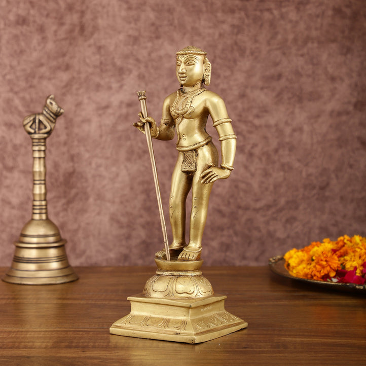Pure Brass Kartikeya Palani Murugan KumaraSwamy Idol | 11 Inch Height - Budhshiv.com
