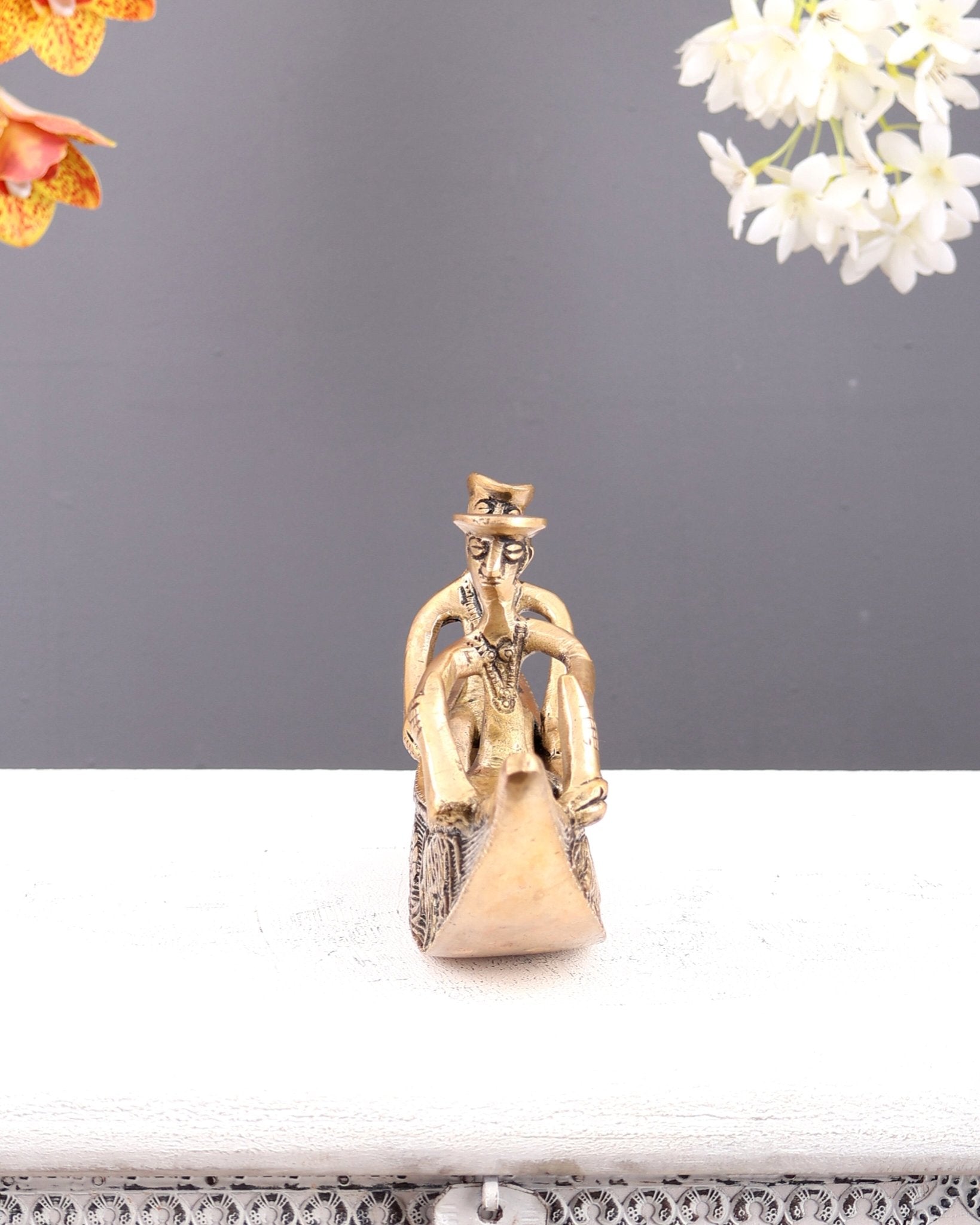 Pure Brass Kerala Backwaters Boat Showpiece – Rider & Passenger Decorative Sculpture (12.2 Inches) - Budhshiv.com