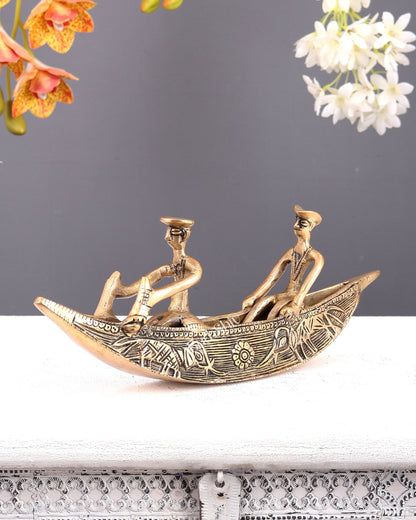 Pure Brass Kerala Backwaters Boat Showpiece – Rider & Passenger Decorative Sculpture (12.2 Inches) - Budhshiv.com