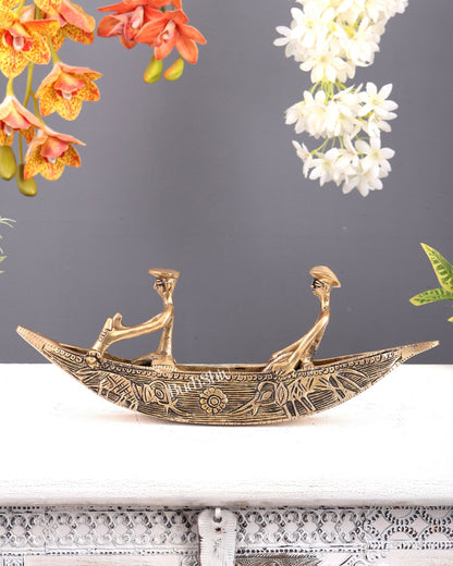 Pure Brass Kerala Backwaters Boat Showpiece – Rider & Passenger Decorative Sculpture (12.2 Inches) - Budhshiv.com
