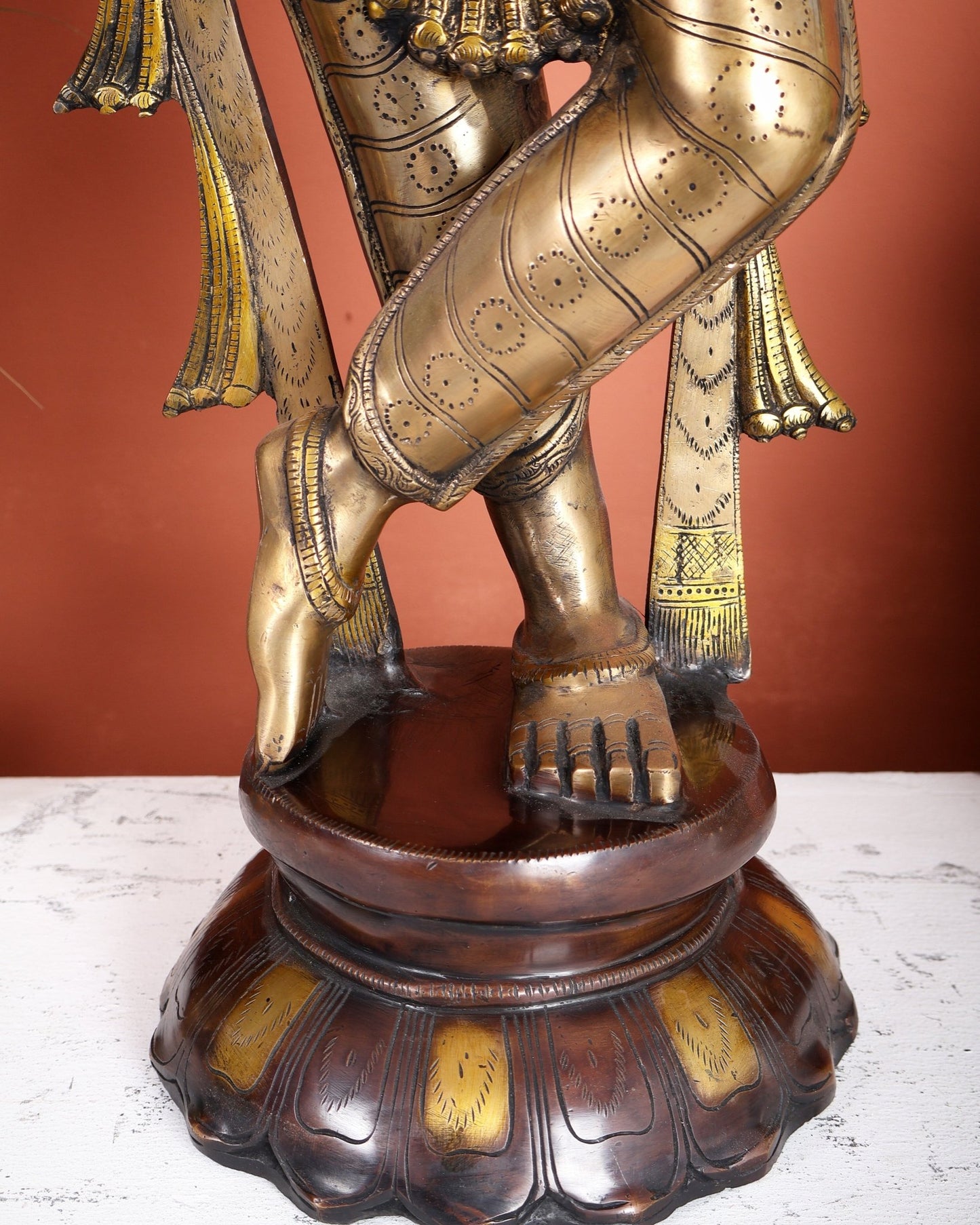 Pure Brass Kerala - Style Krishna Statue with Unique Crown – Three - Tone Finish 32 Inch - Budhshiv.com